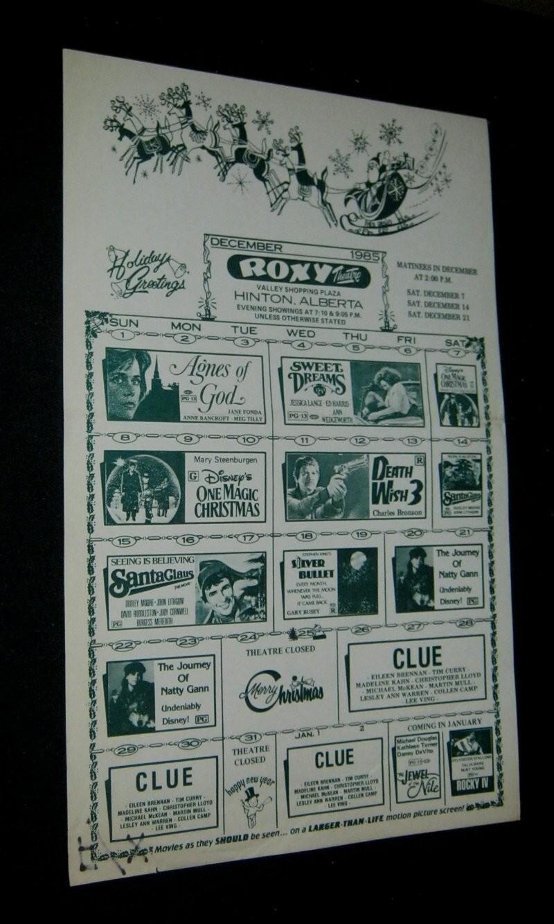 Orignl CHISTMAS 1985 Hinton Alberta DEATH WISH ROCKY Agnes Of God SILVER BULLET