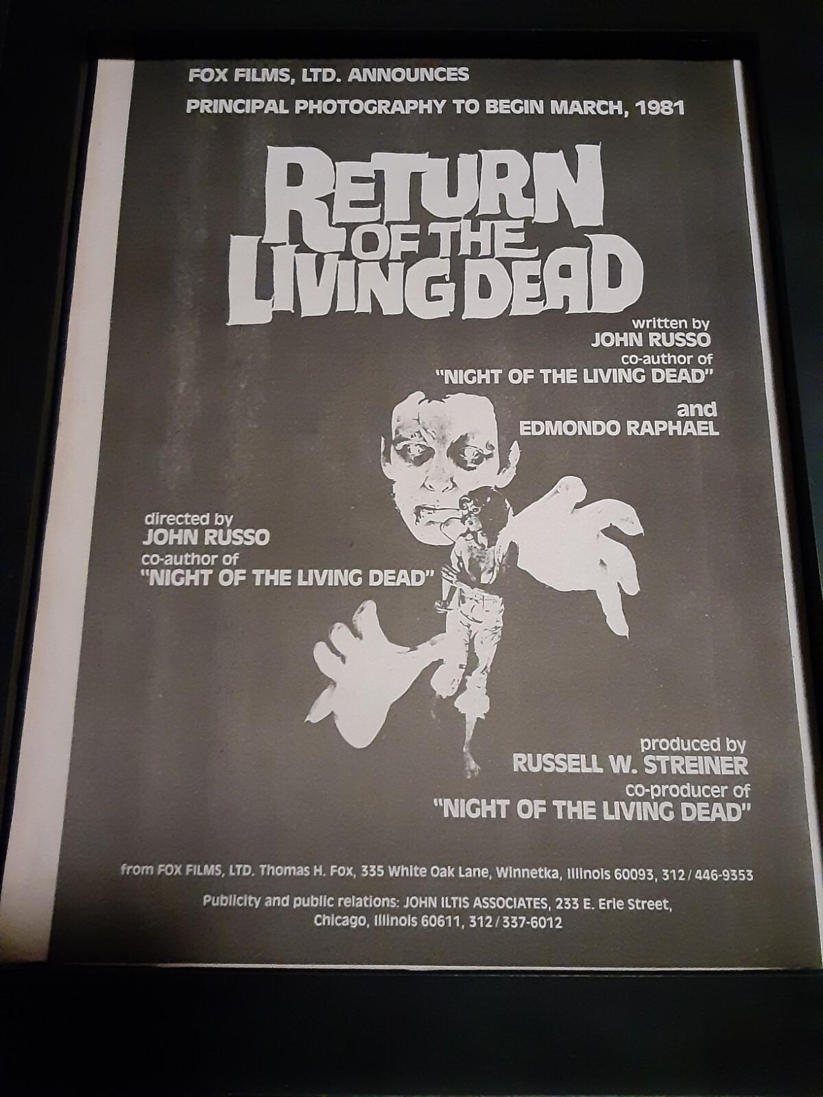 Return Of The Living Dead Rare Original Promo Poster Ad Framed!