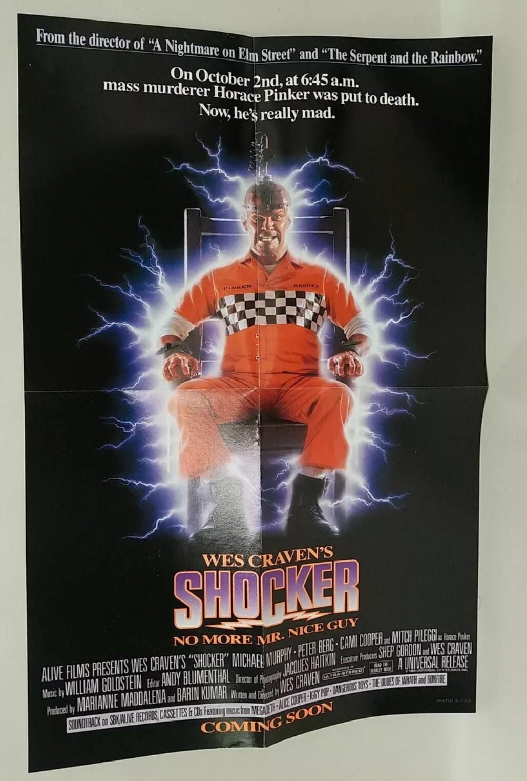 Original Vintage Wes Craven's Shocker Movie Promotional Poster 1989 11" x 17"