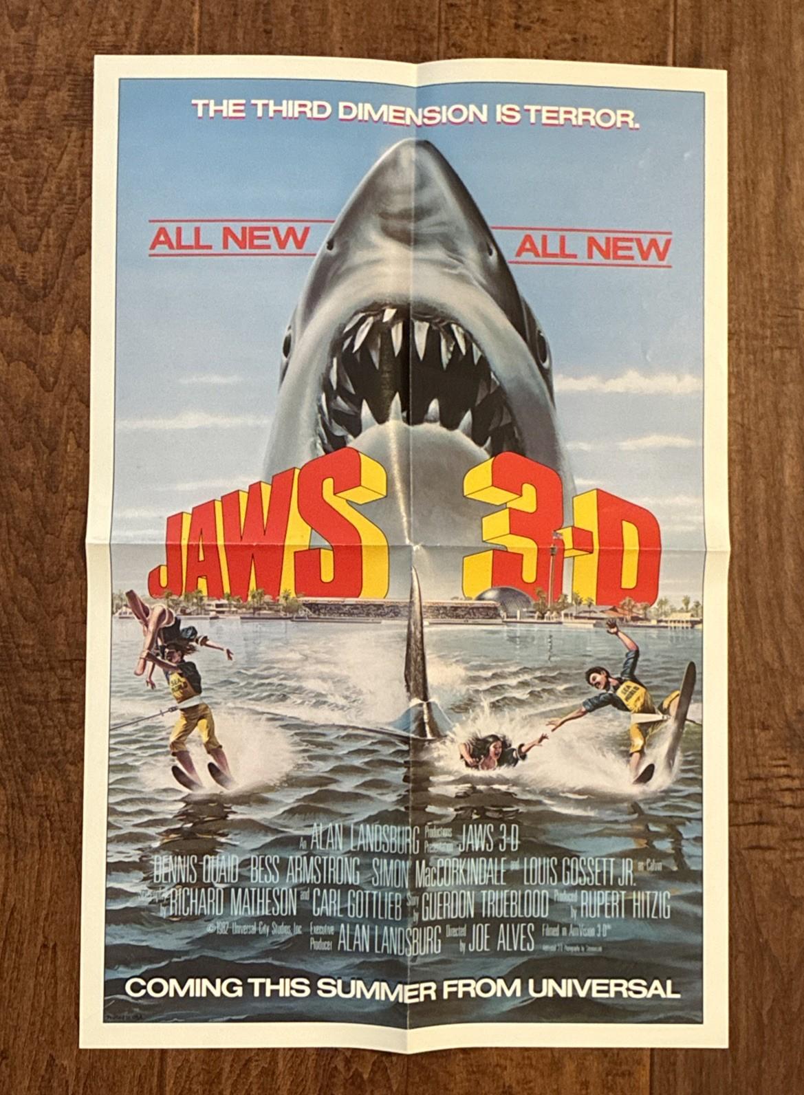 Jaws 3-D - Original 1983 Movie Poster  - Quaid - Gossett