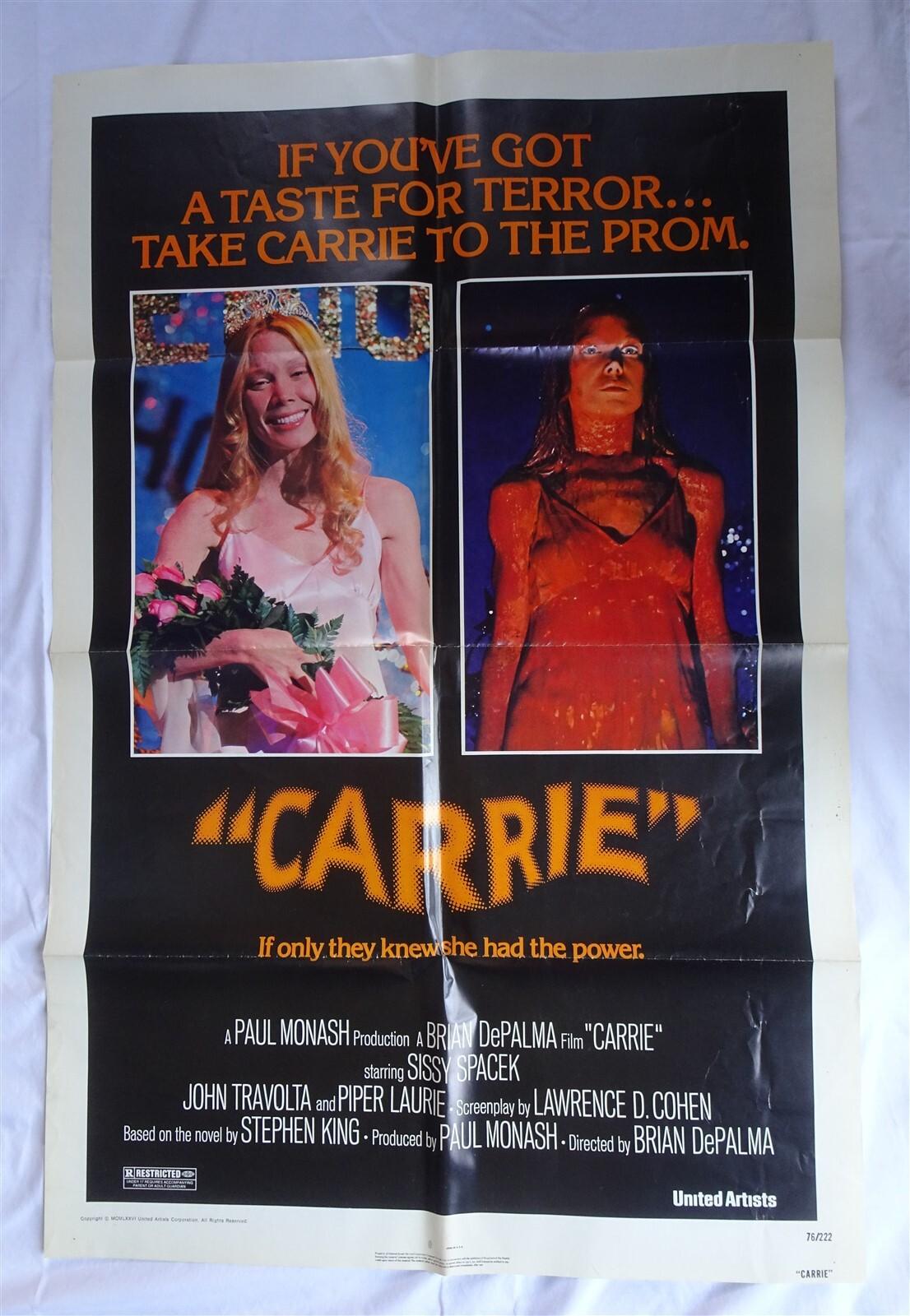 Vintage Carrie Original One Sheet Movie Poster, Sissy Spacek, Piper Laurie, 1976
