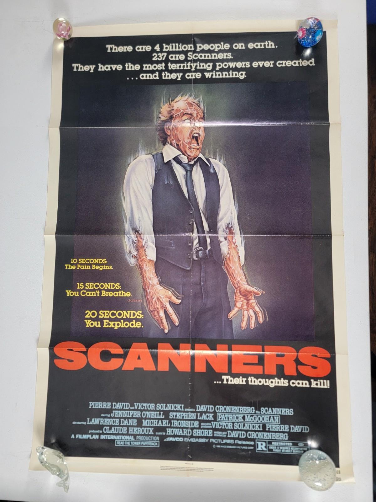 ~ SCANNERS ~ Michael Ironside ORIGINAL Movie Poster 1981 27x41 VGUC