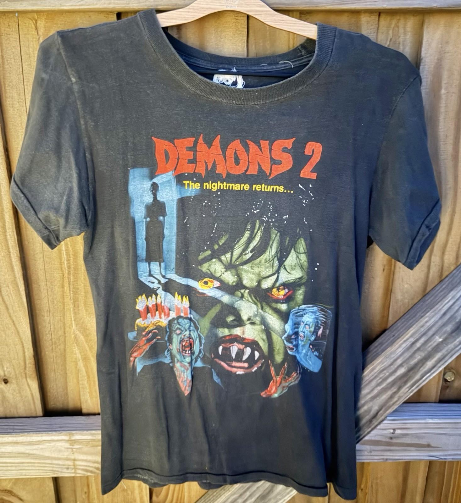 RARE Faded black Vintage 1985 Demons 2 Horror Movie Promo T-Shirt Size Small