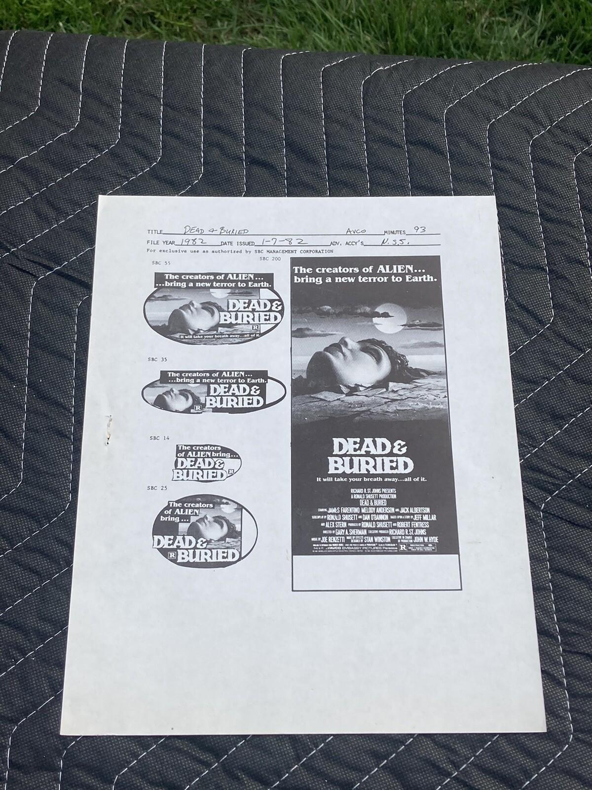 Original 1982 Dead & Buried Horror Movie Advertising *RARE*