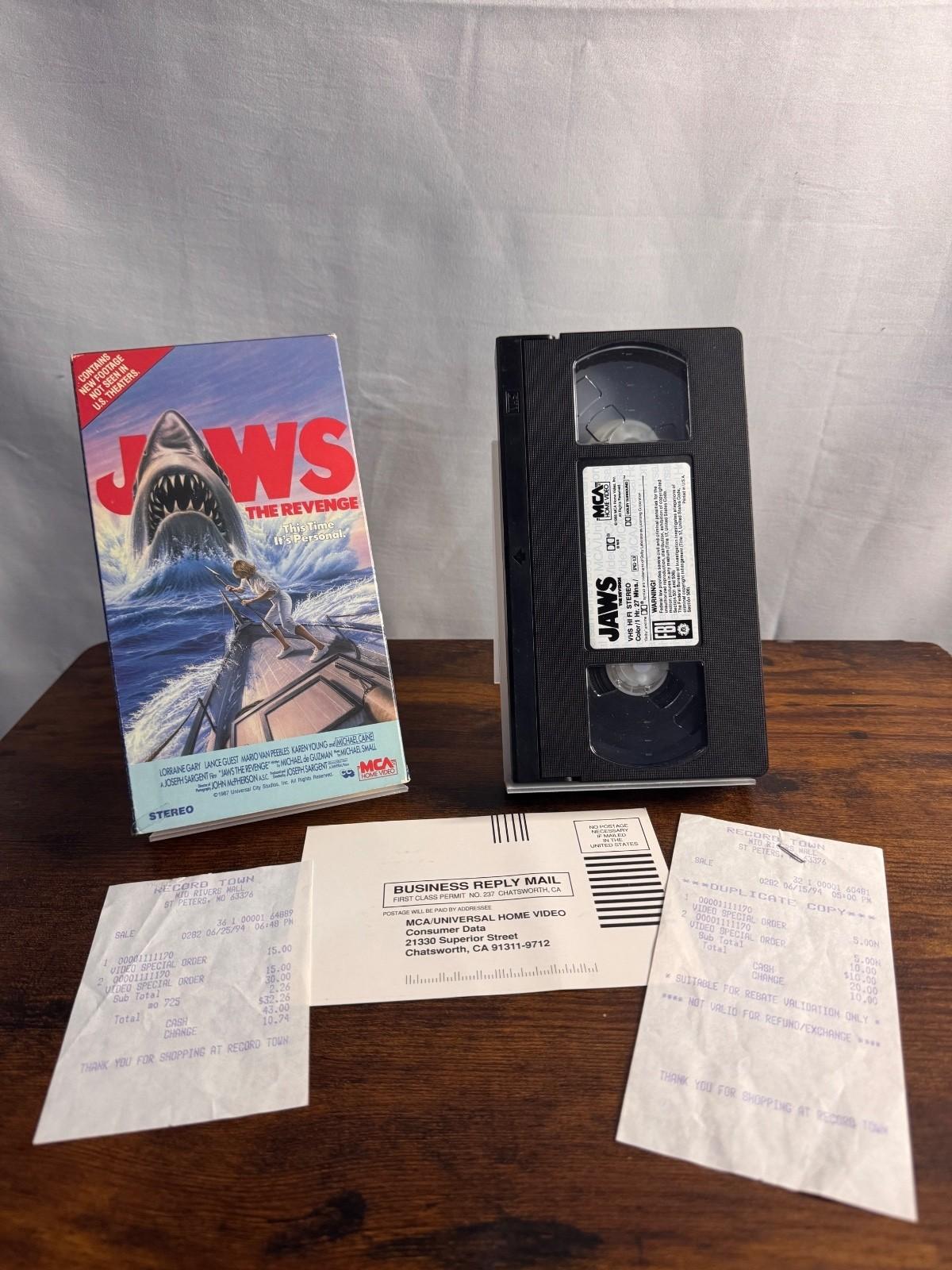 Jaws The Revenge VHS 1987 MCA Slipcover w/ Original Receipts & Rebate Card