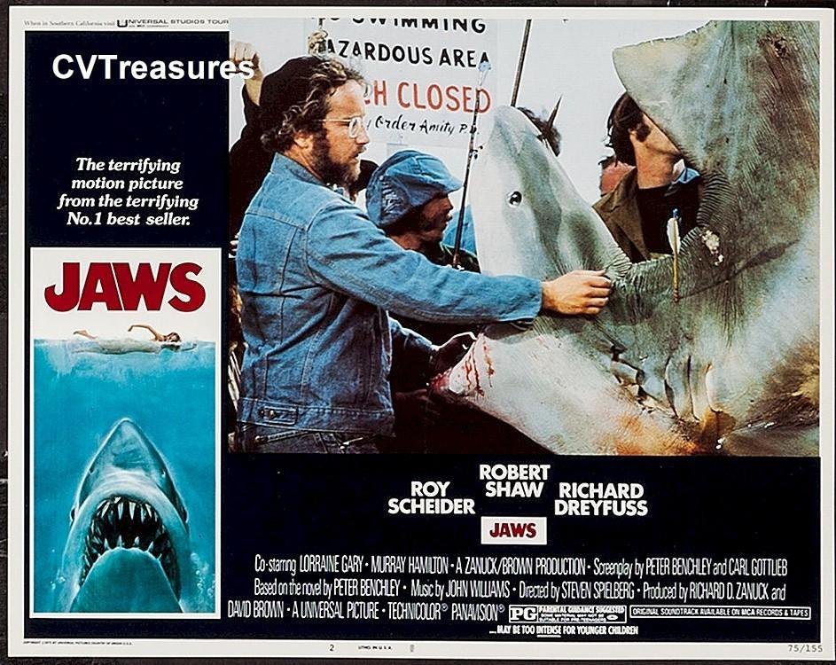 JAWS, Original Release Vintage Movie Poster Lobby Card 1975 Shark  #2