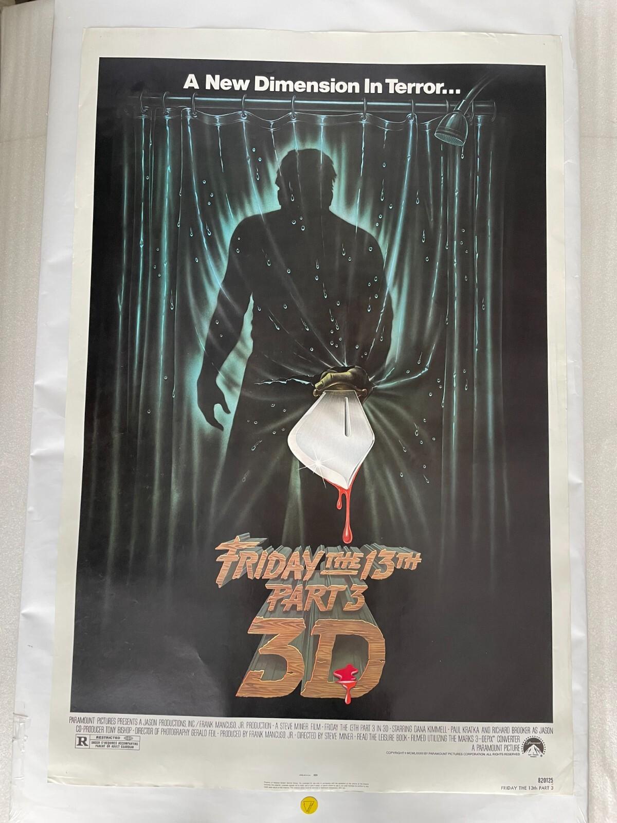Friday the 13th part III 3D Original Movie Poster 27x40 1982