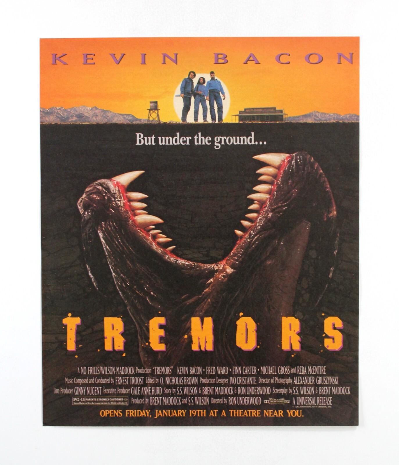 Vintage 1990 Tremors Movie Print Ad - Kevin Bacon Film Promo Dinosaur