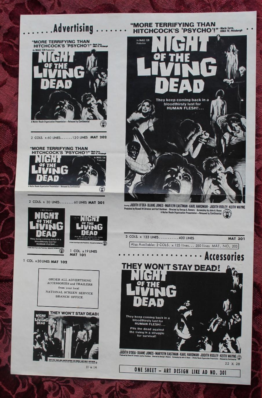 Night of the Living Dead 1968 promo PRESS BOOK SHEET zombie horror thrille poste