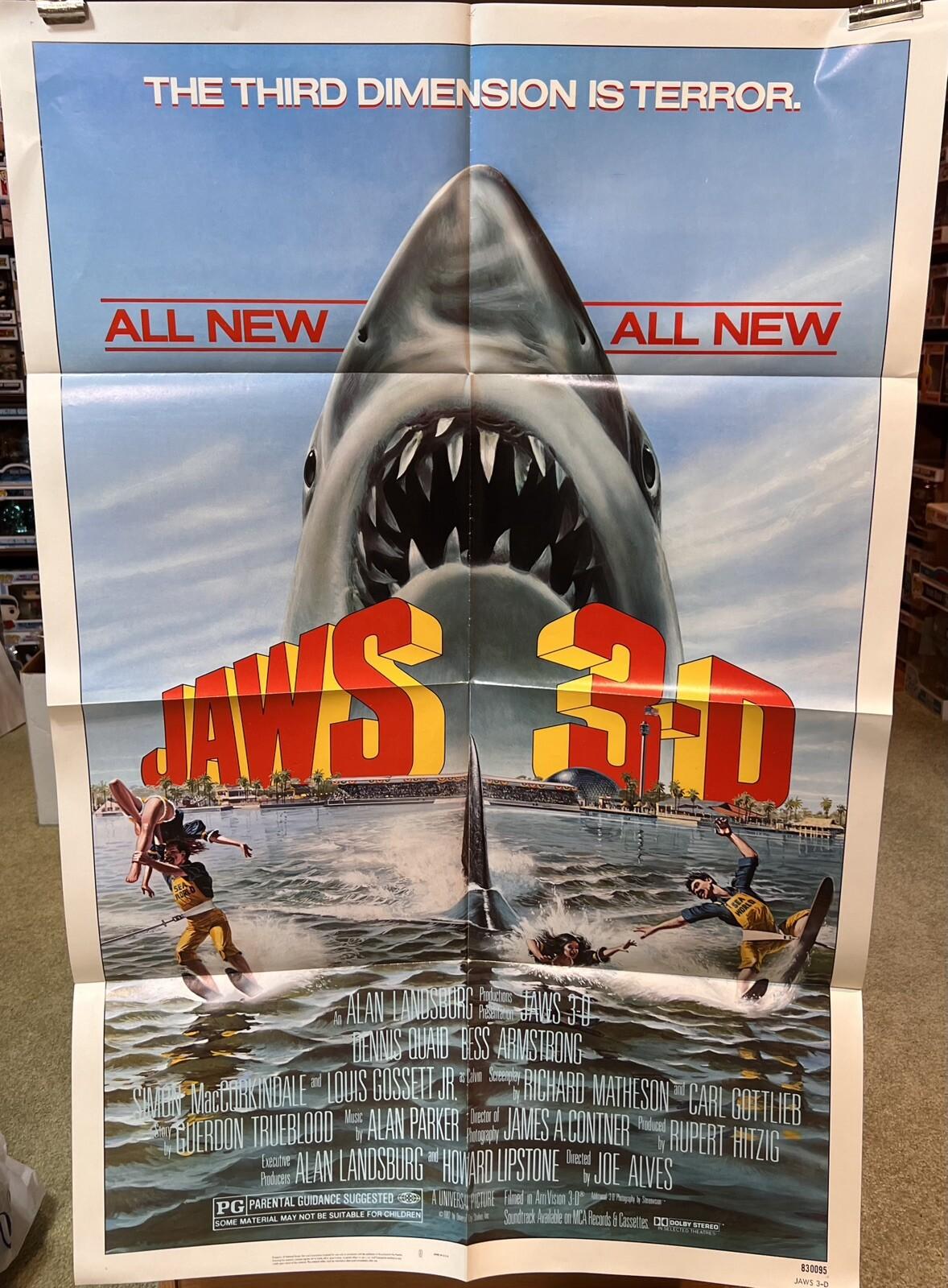 1983 “Jaws 3-D” ORIGINAL Theatre MOVIE POSTER 27” X 41” One Sheet Horror  Shark!