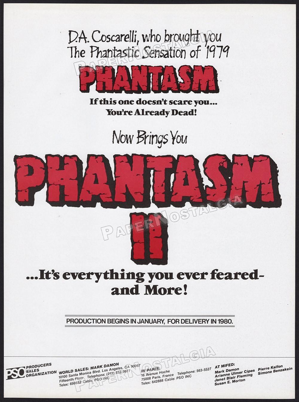 PHANTASM II – Original "1979" early Trade AD / poster – Don Coscarelli – 1988