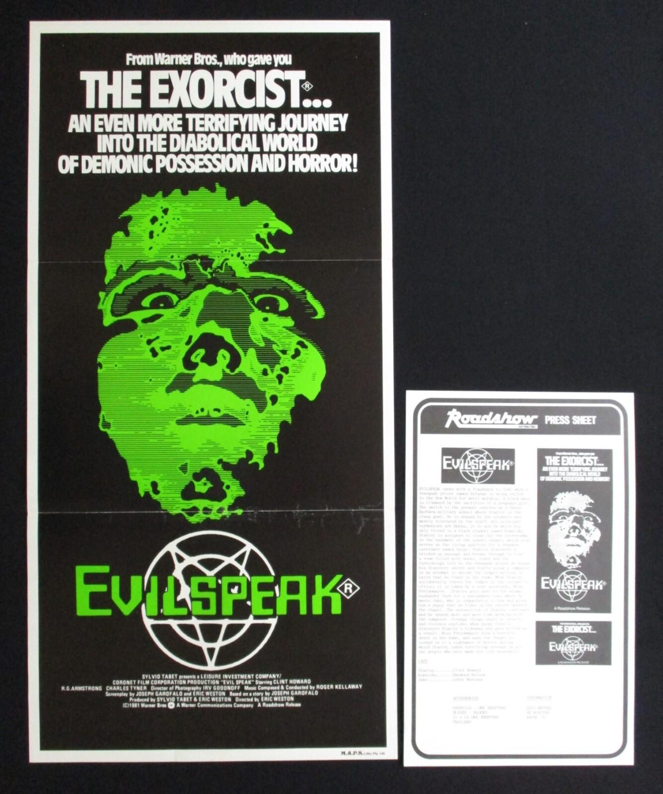 EVILSPEAK 1981 Original Australian daybill movie poster horror computer demons