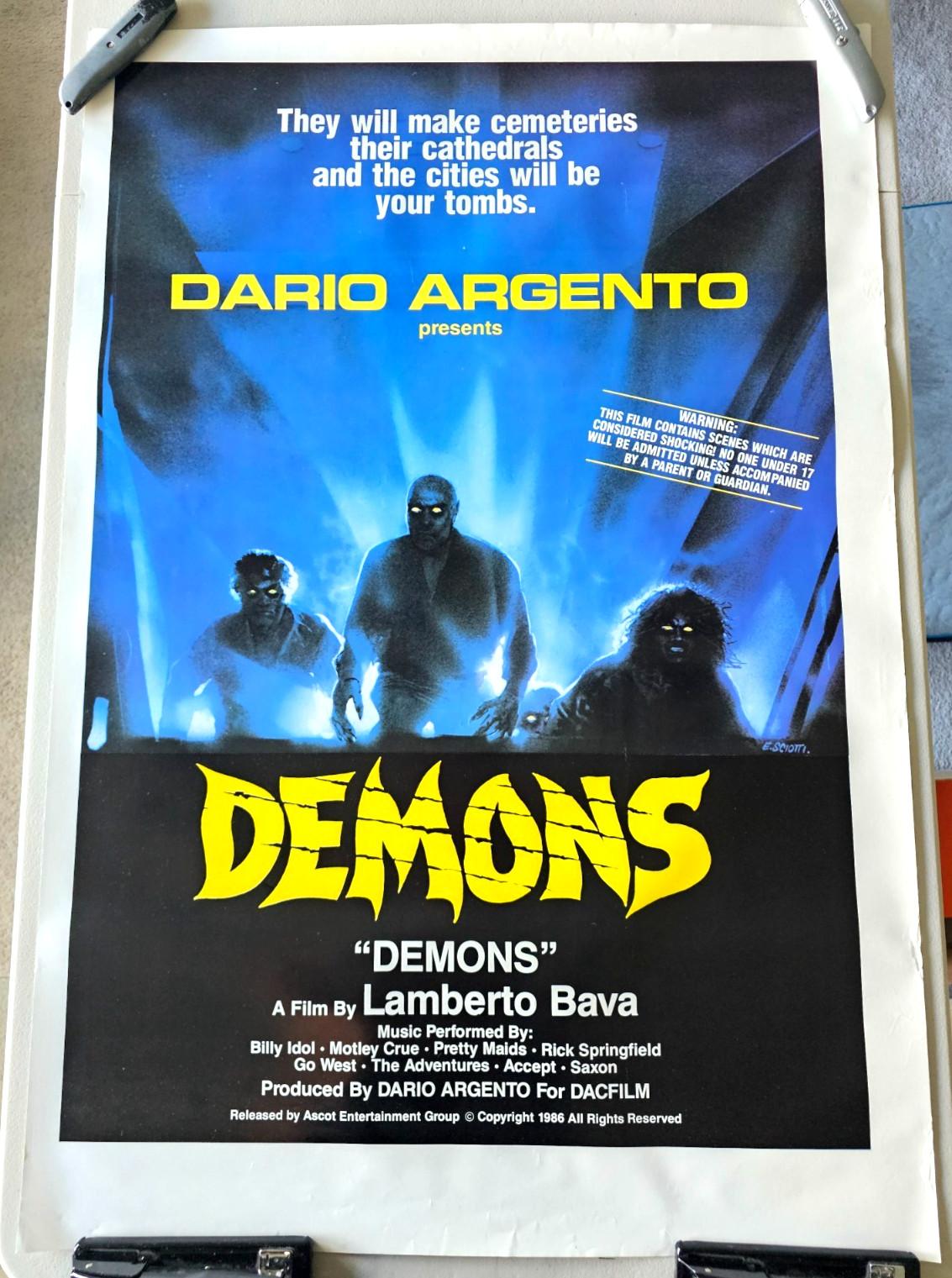 DEMONS ORIGINAL ROLLED MOVIE POSTER 28x41 RARE DARIO ARGENTO 1985 ITALIAN