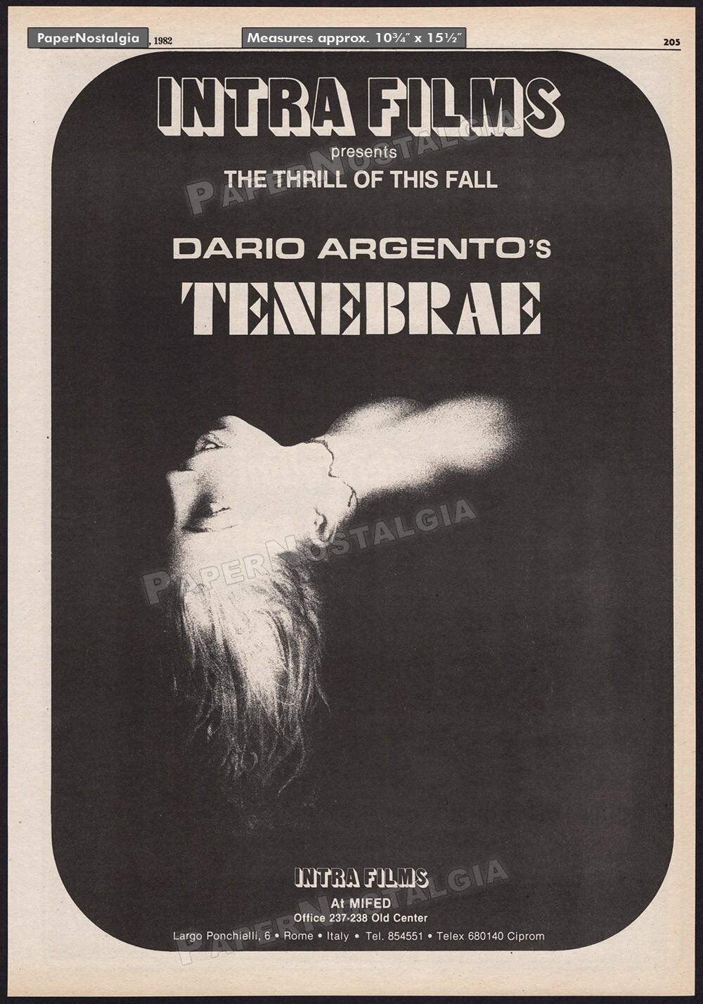 TENEBRAE - Original 1982 Trade AD / poster _ Dario Argento _ Tenebre _ Intra