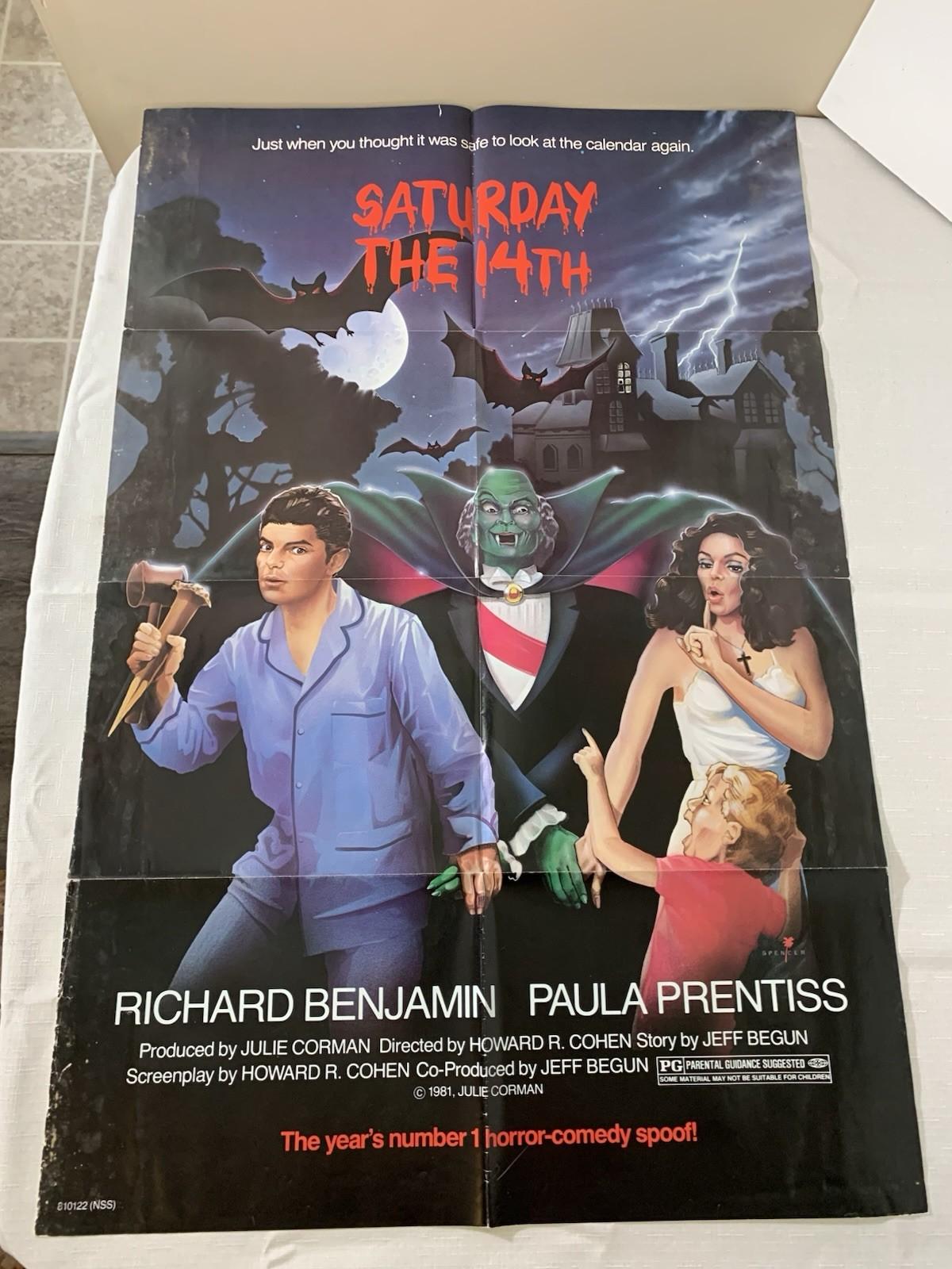 Saturday The 14th Original Movie Poster 26X39 Movie Room Vintage 80s Retro READ