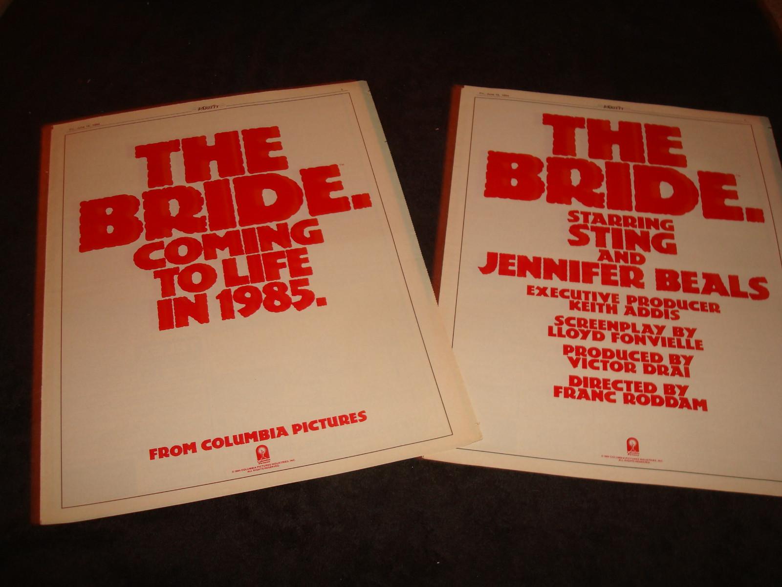 THE BRIDE 1985 2 promo ads 'Coming to Life' with STING and Jennifer Beals