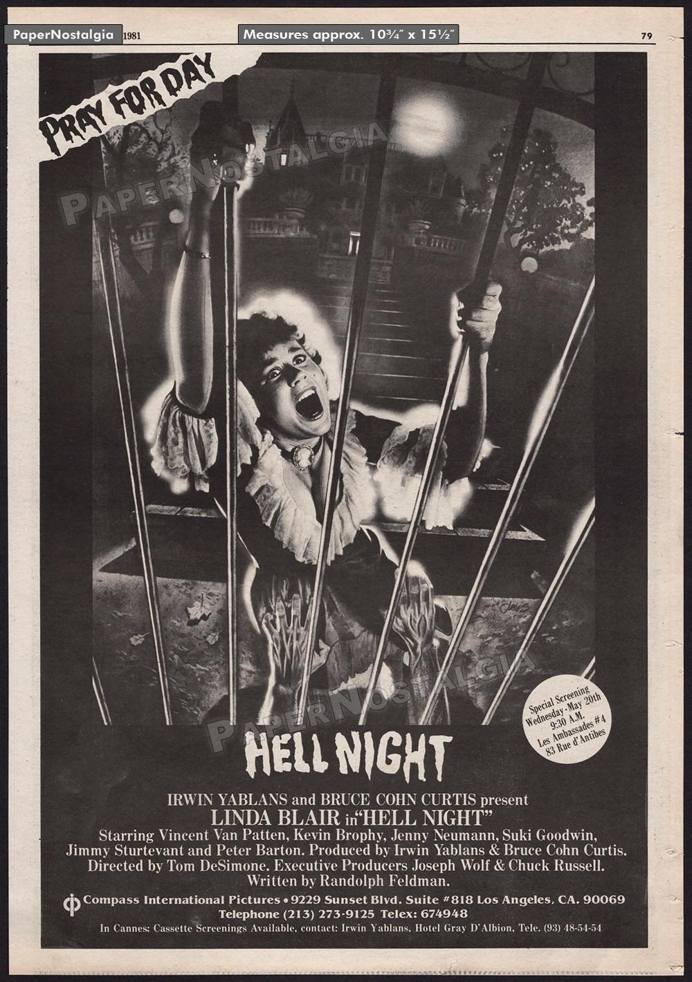 HELL NIGHT — Original 1981 Trade AD / screening promo / poster — Linda Blair