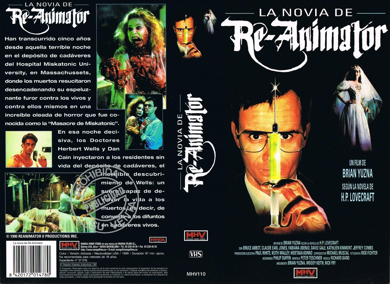 RE-ANIMATOR (2) / PROMO SPANISH VIDEO SLEEVE / MANGA HOME VIDEO LABEL