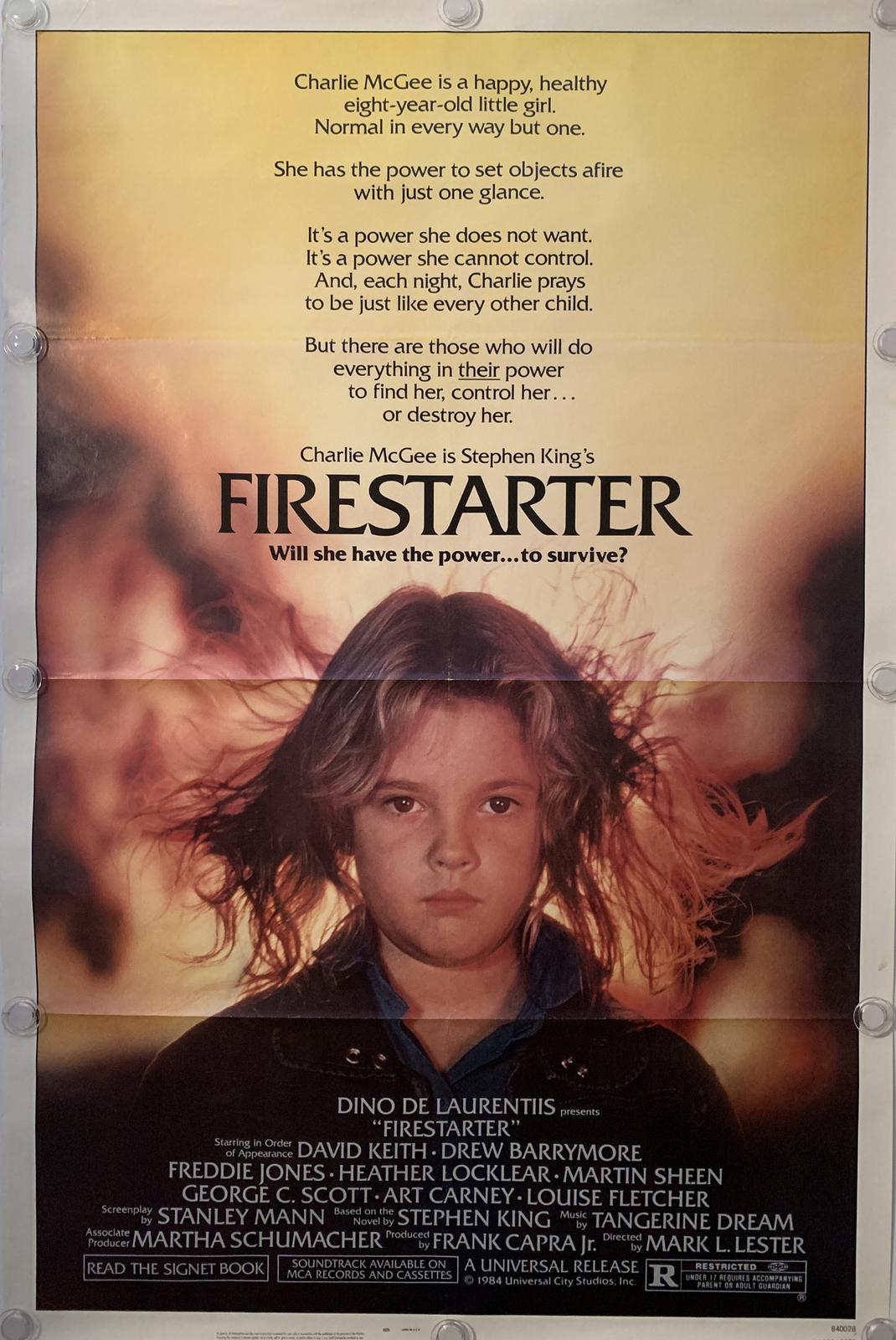  FIRESTARTER Original One Sheet Movie Poster - 1984 - DREW BARRYMORE