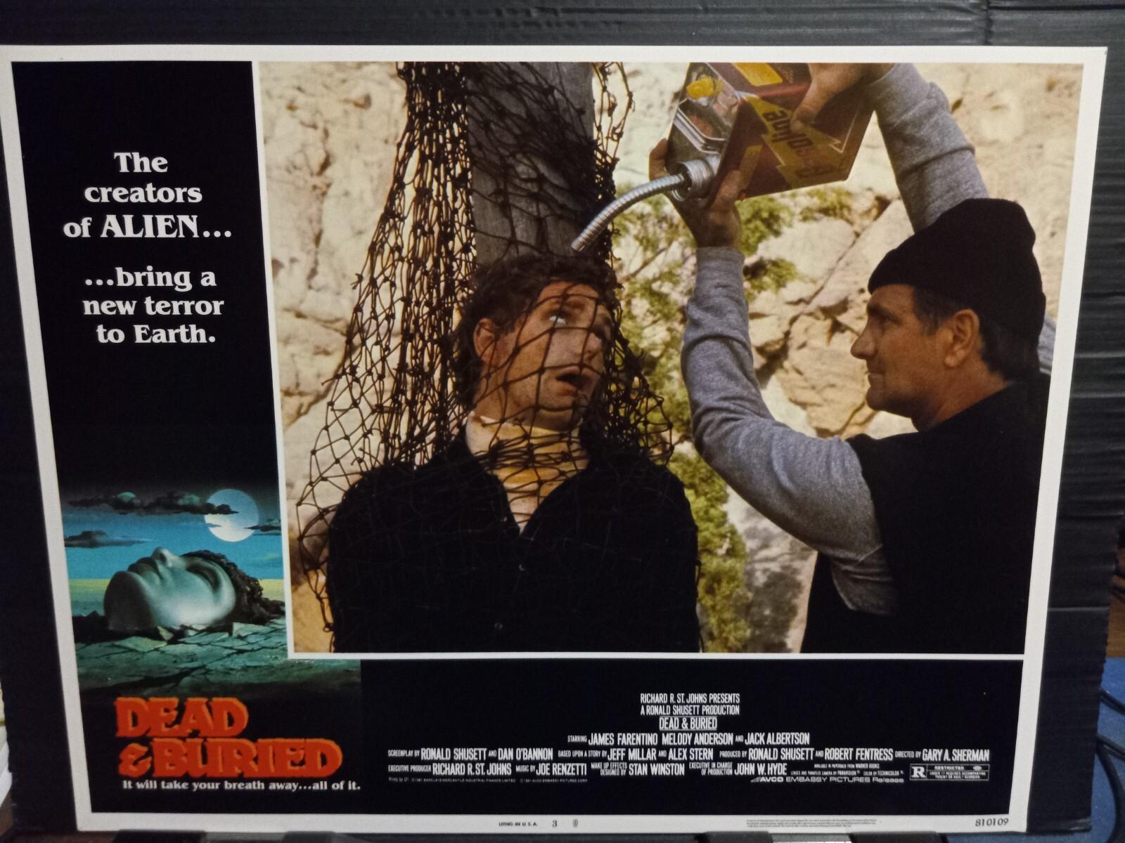 Lobby Card 1981 DEAD AND BURIED zombie tied to tree to be burned unalive horror