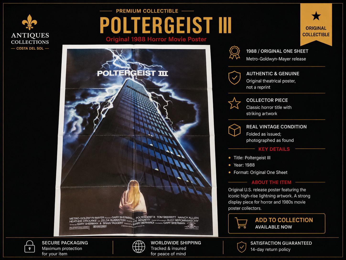 Poltergeist III 1988 Original One Sheet Movie Poster Folded MGM Horror Advance