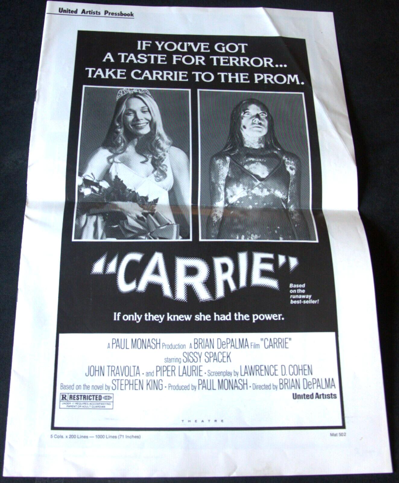 Carrie - 1976 Original Pressbook. Sissy Spacek, John Travolta, Stephen King