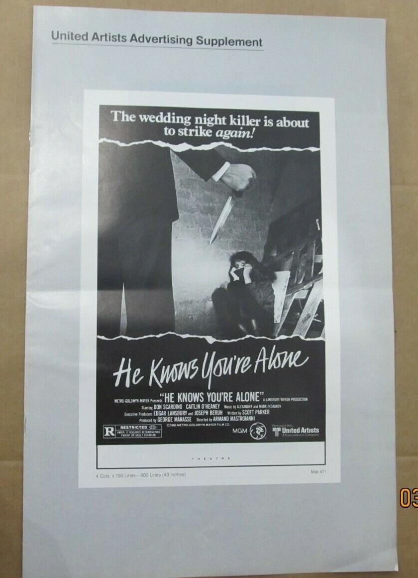 HE KNOWS YOU'RE ALONE ORIGINAL PRESSBOOK 1980 NO CUT OUTS TOM HANKS SLASHER FILM