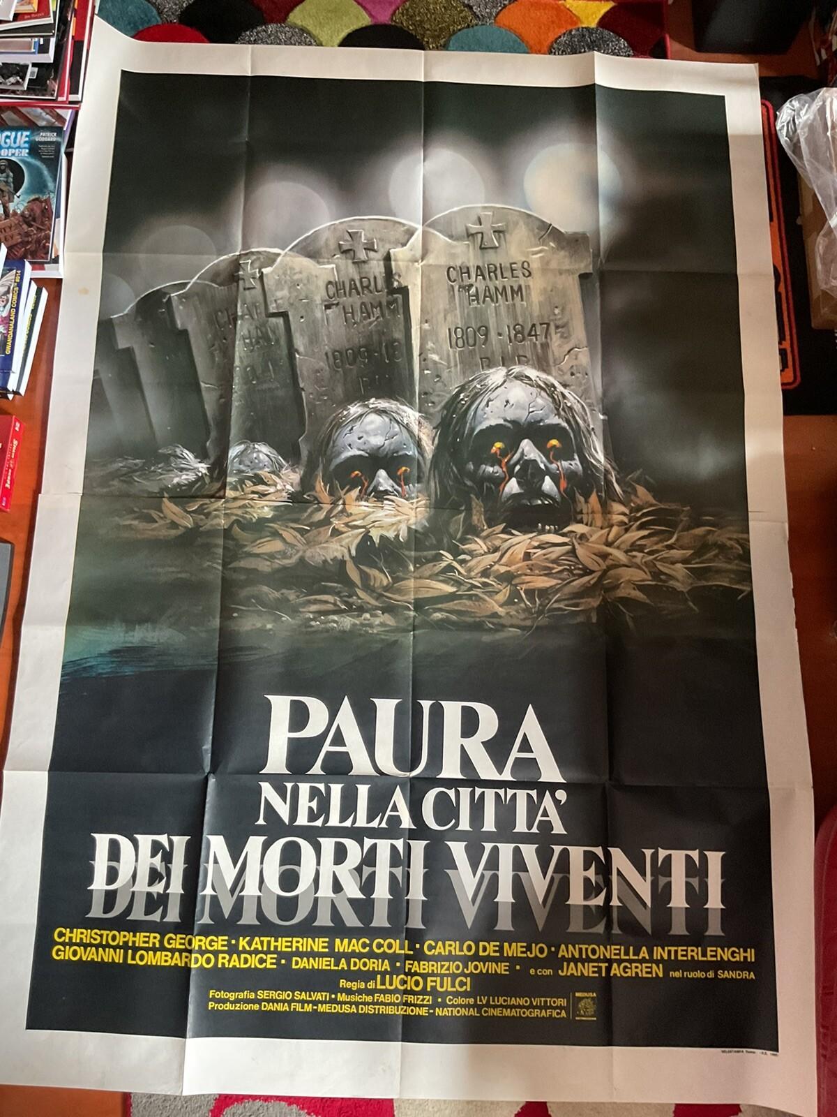 CITY OF THE LIVING DEAD 1980 ORIGINAL ITALIAN MOVIE POSTER SCIOTTI ART FULCI