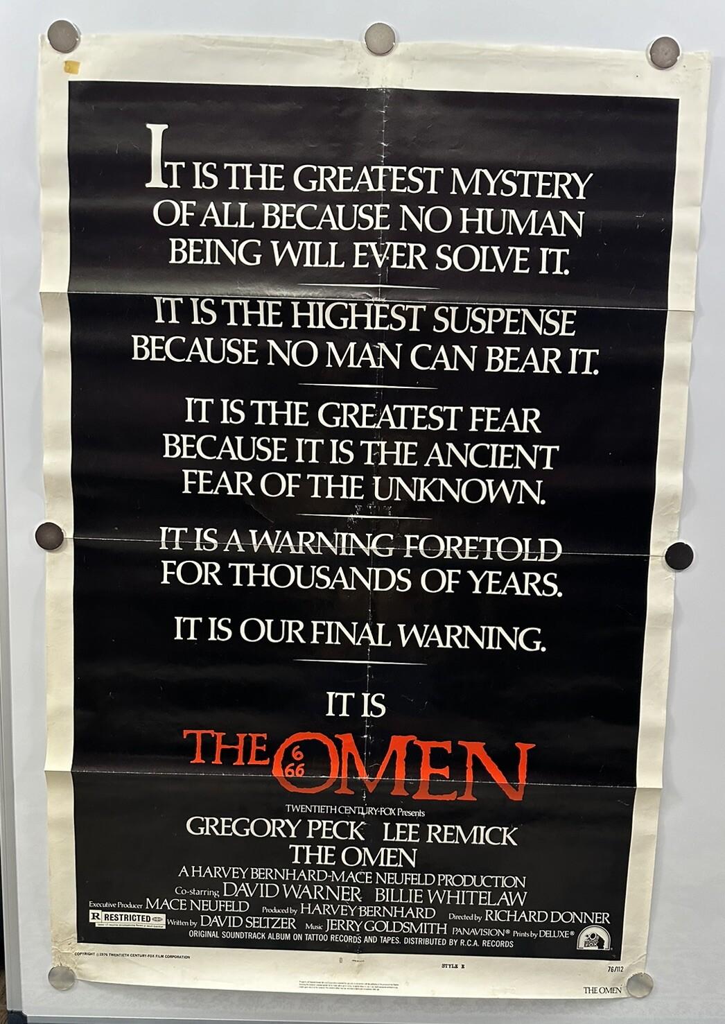 Original 1976 The OMEN One Sheet Movie Poster 1976 - Style E