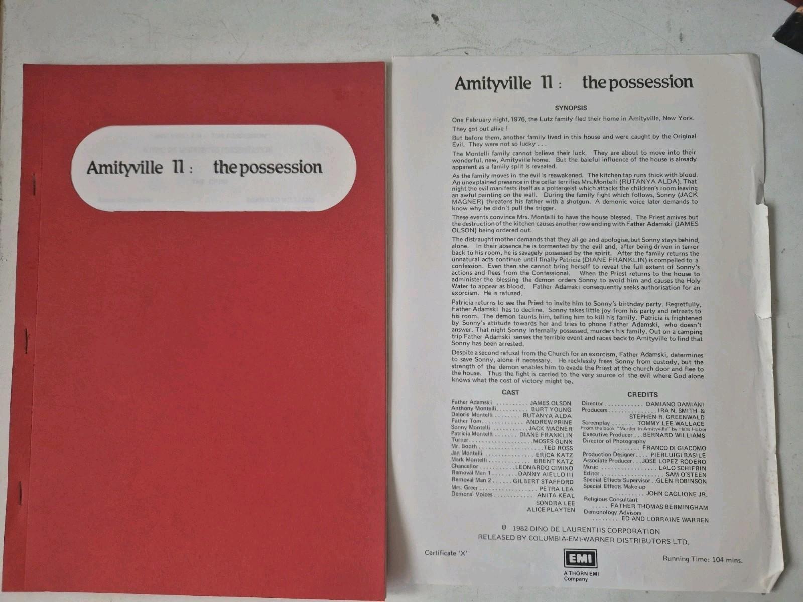 Amityville II: The Possession 1982 Production Press Booklet & Synopsis Sheet 