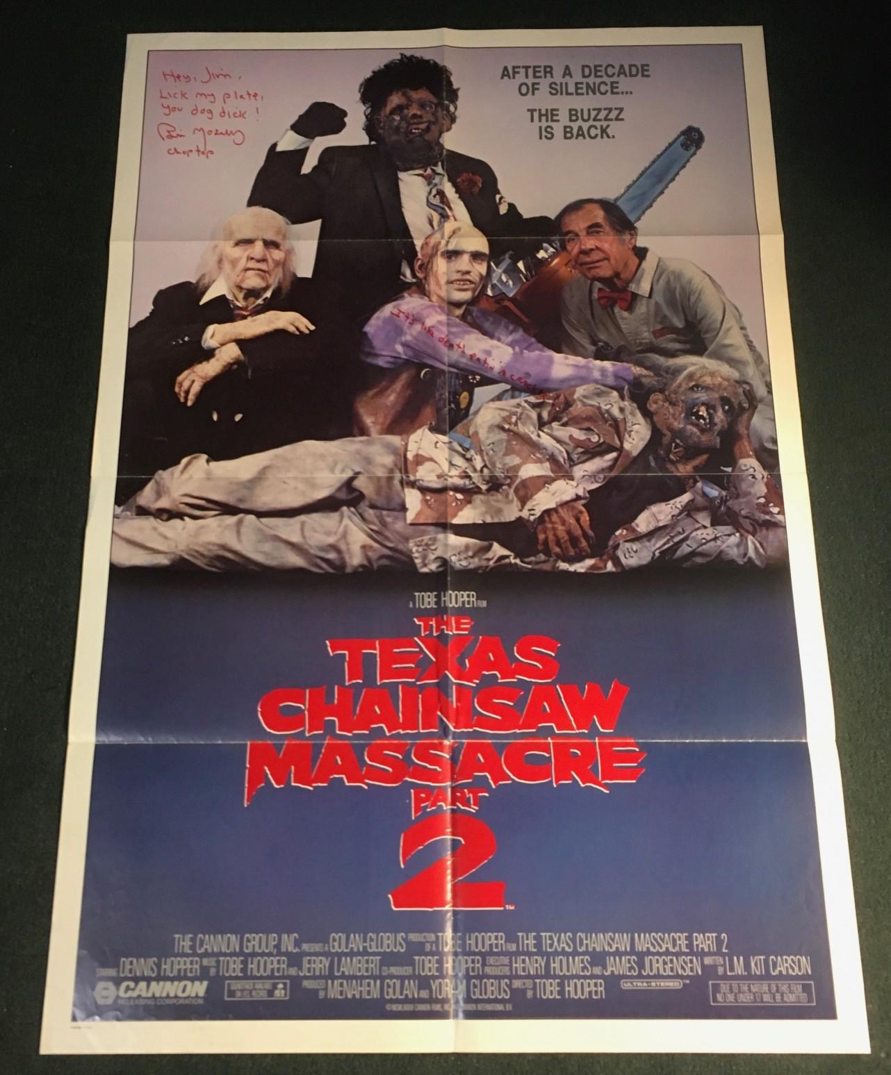 *THE TEXAS CHAINSAW MASSACRE 2* 1986 ORIGINAL POSTER! BILL MOSELEY AUTOGRAPHED!