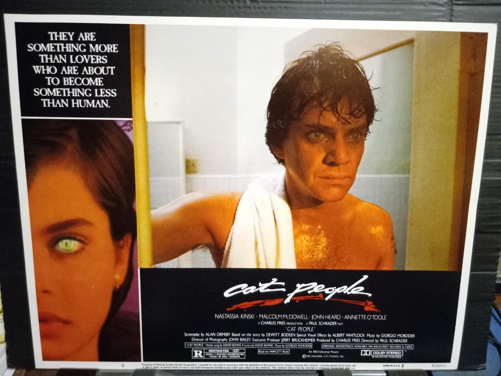 Lobby Card 1982 CAT PEOPLE Malcolm McDowell showers after panther murder horror