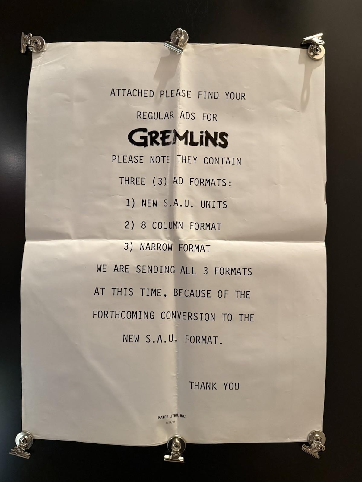 Gremlins 1984 Original Huge Pressbook Ad Mat Sheets Complete? 18x24 Multiple 
