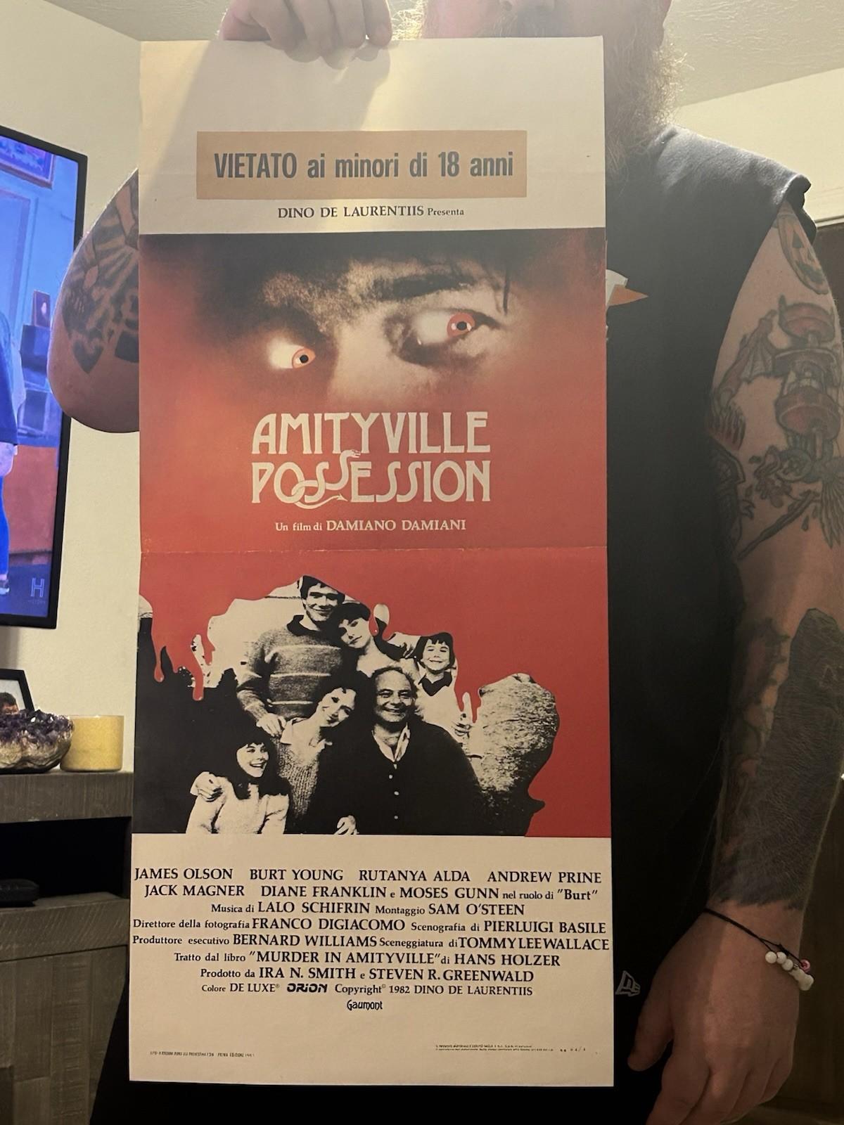 1982 AMITYVILLE II THE POSSESSION Original RARE ITALIAN WINDOW INSERT  12.5”x27”