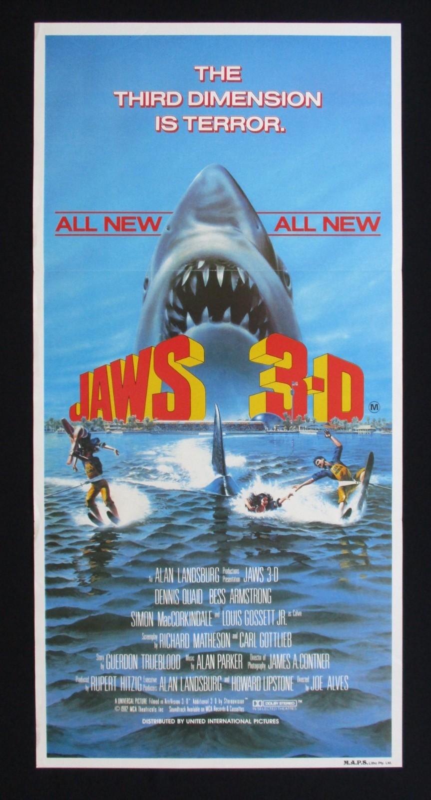 JAWS 3-D 1983 Original Australian daybill movie poster Dennis Quaid shark