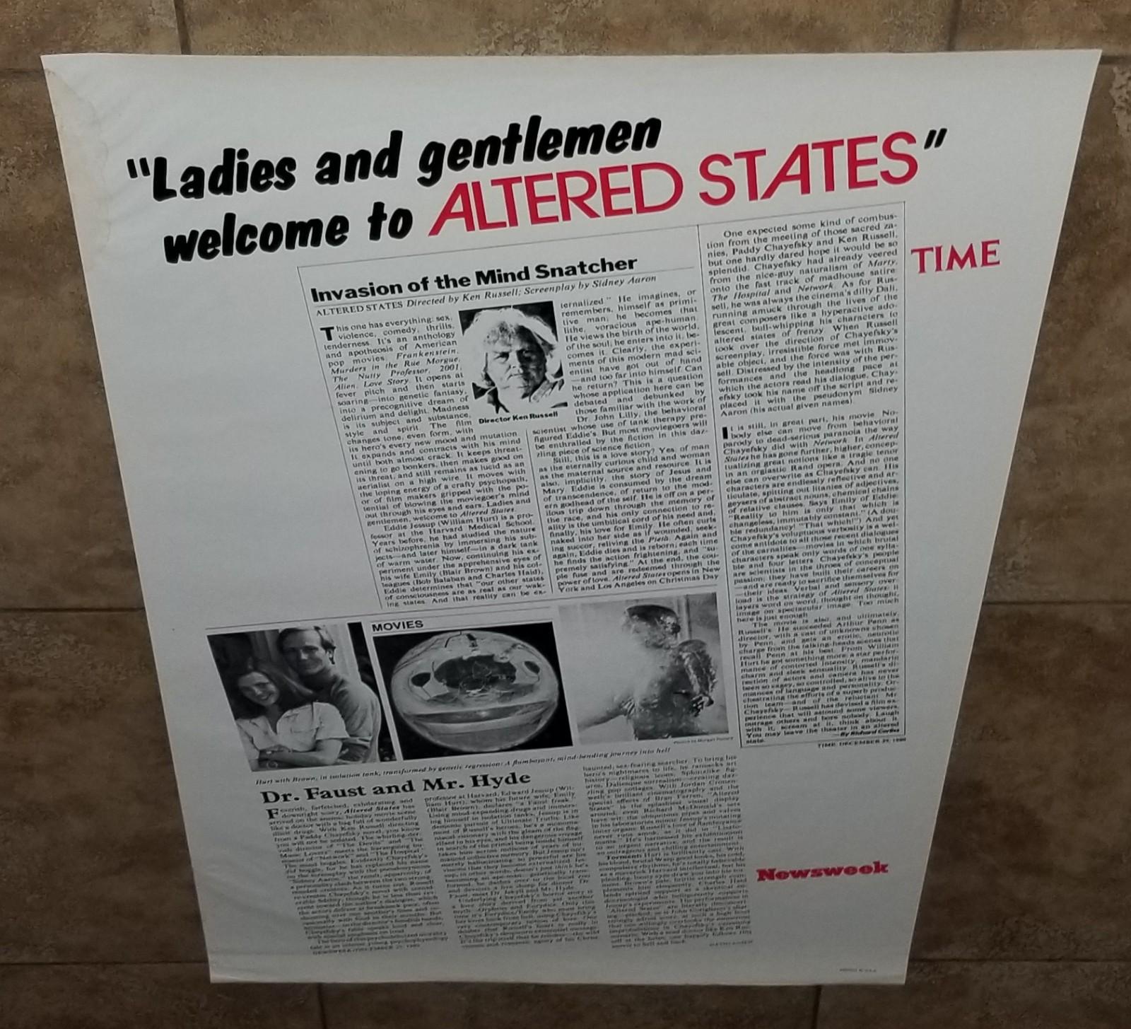 ALTERED STATES VTG ORIGINAL 1980 RARE ROLLED STYLE B 1 SHEET MOVIE POSTER !!