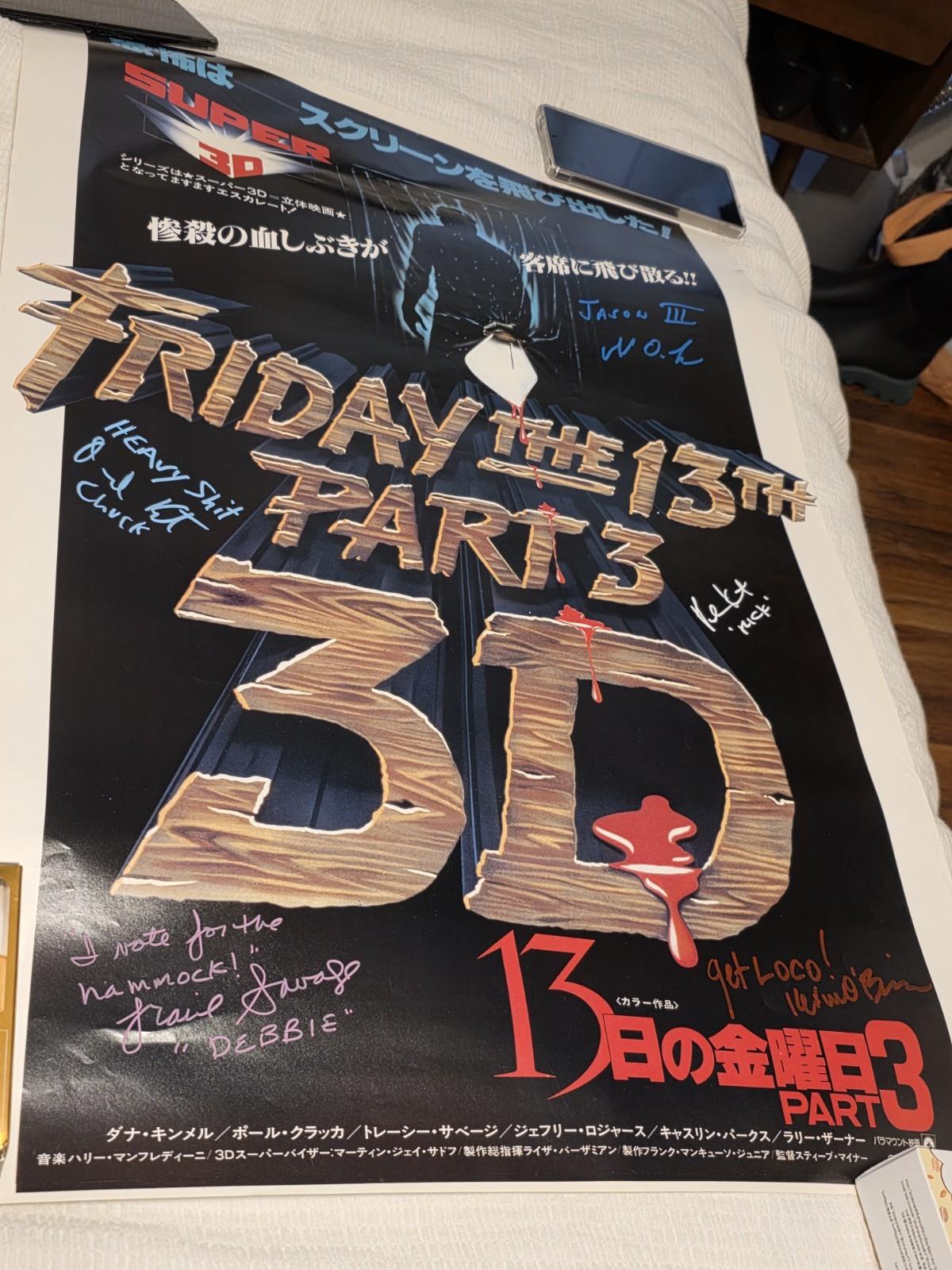 1982 Friday The 13th Part III 3 Auto'd Signed x5 Japanese Movie Poster Jason !
