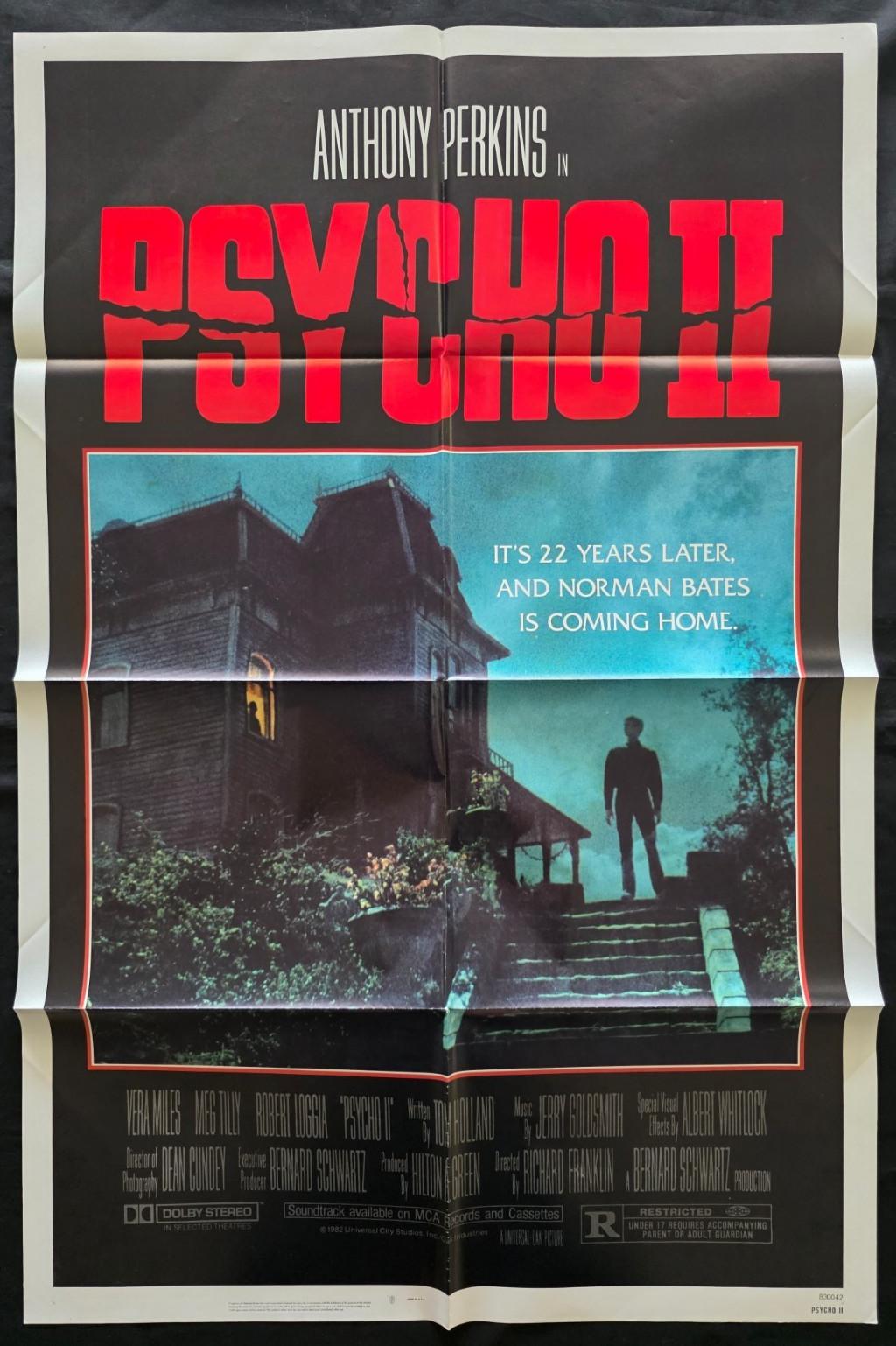 1982 "PSYCHO II" 27x41 folded  one sheet   Horror  Anthony Perkins