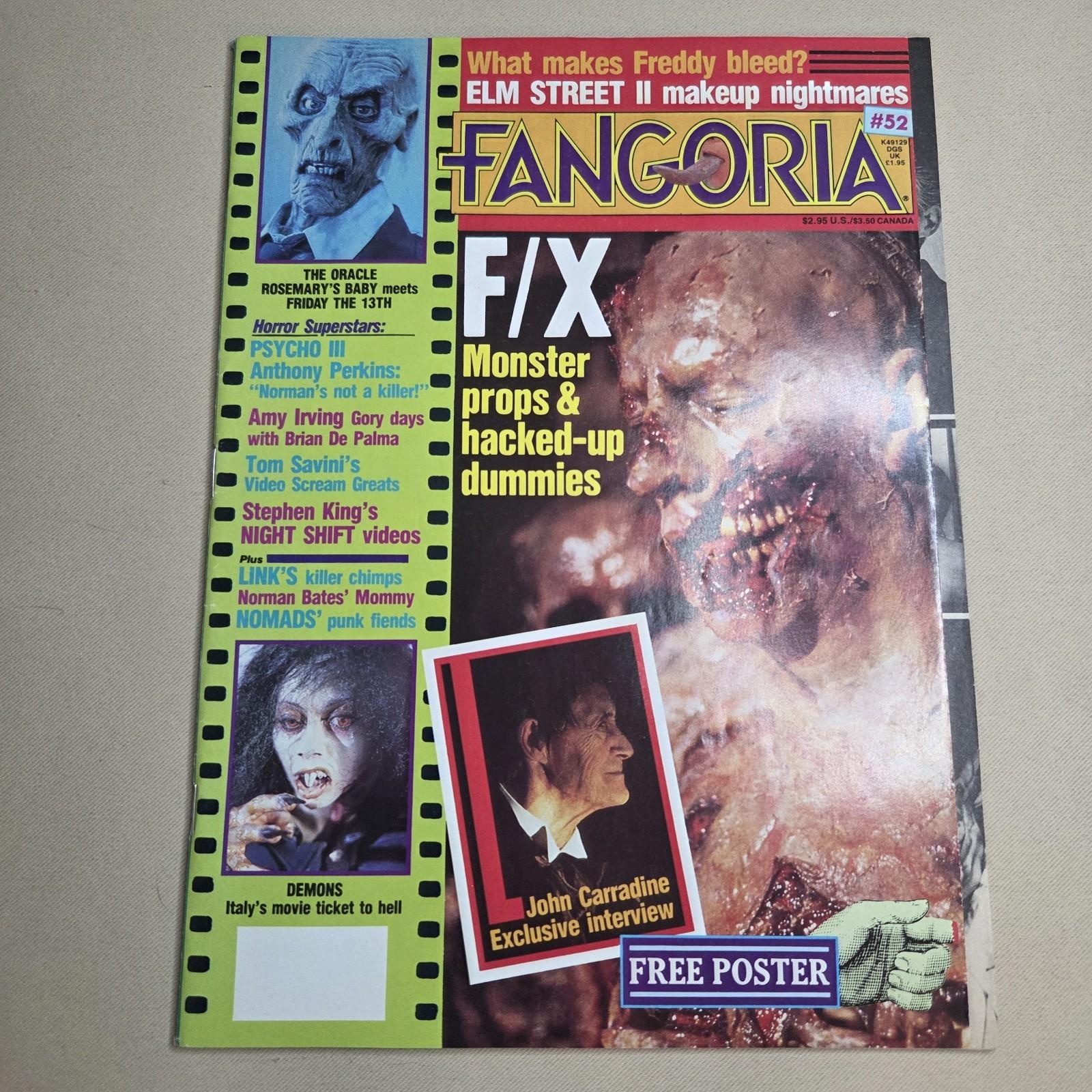 Fangoria #52 (1986) Feat. Psycho III, Freddy Krueger (Elm Street 2) Near Mint -