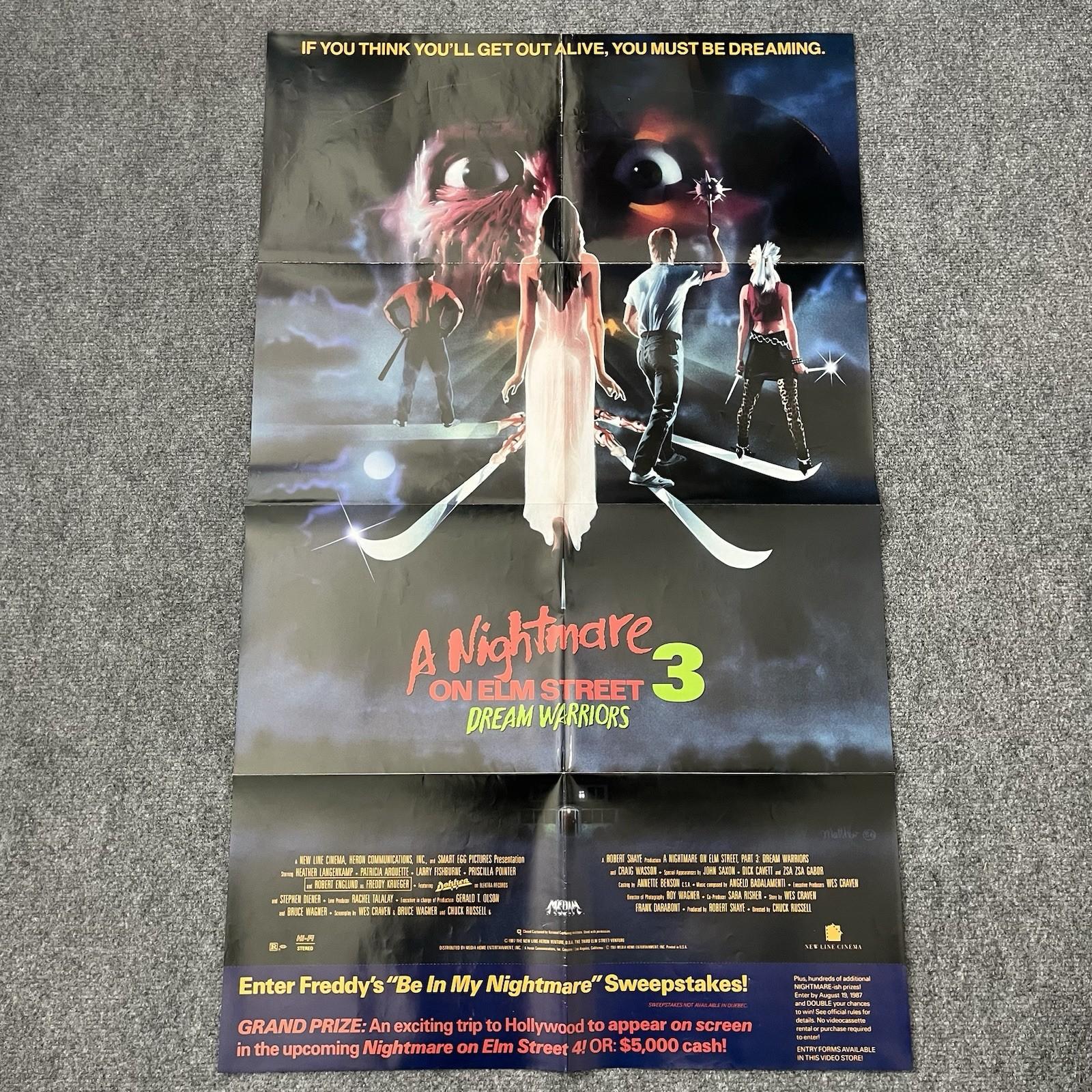 Vintage A Nightmare On Elm Street 3 Dream Warriors Poster 24x40 Rare Promo