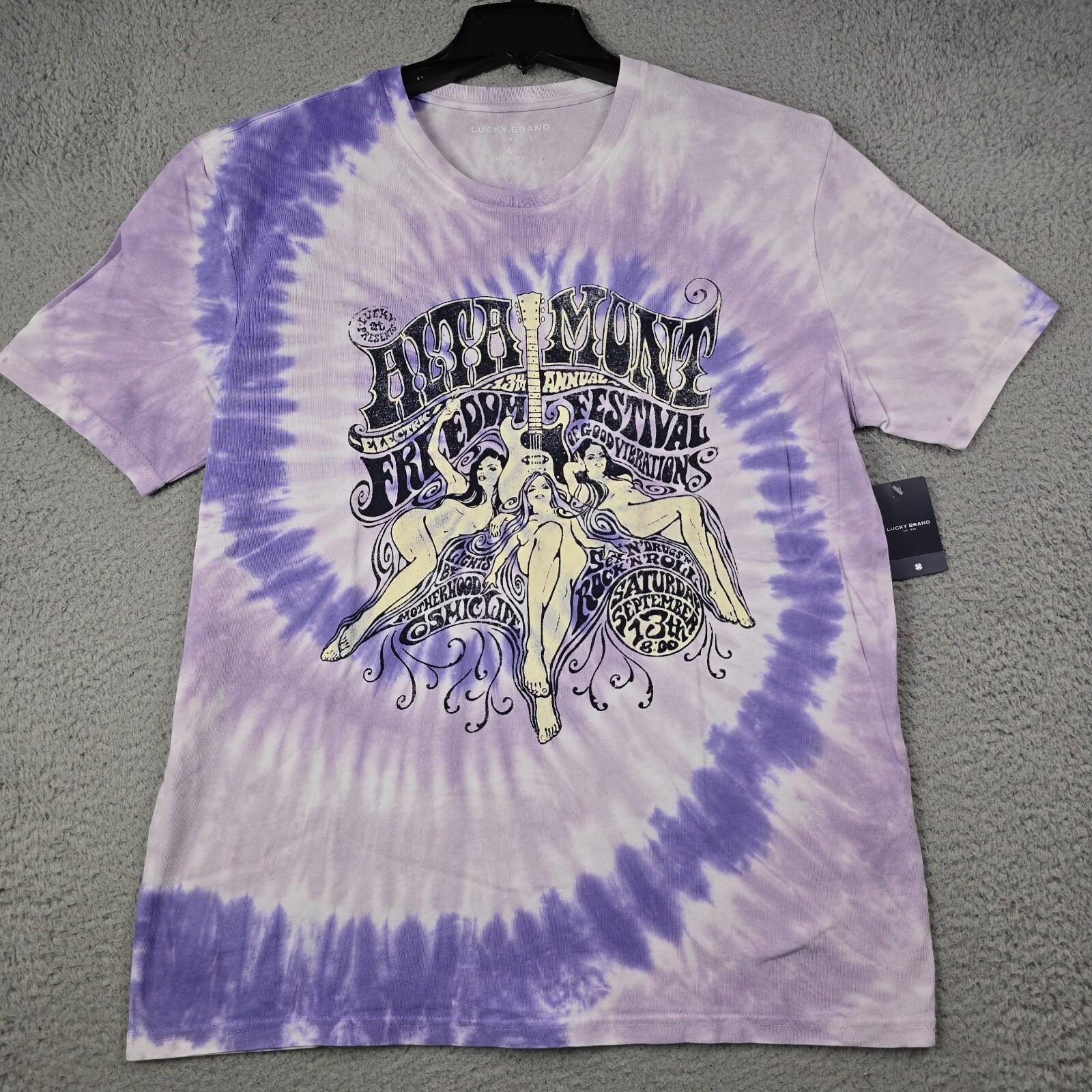 Lucky Brand Tie Dye Music Shirt Men Large Purple Guitar Rock Festival Rock NWT B