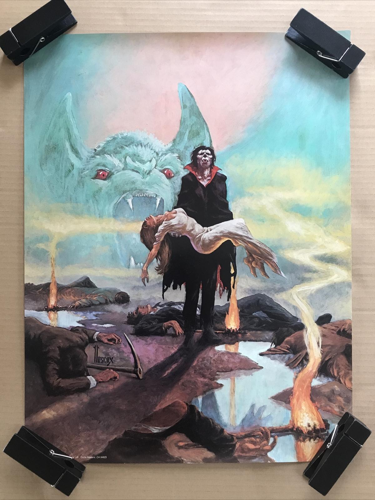 Vintage Original 1978 Dracula Pinup 70s Horror Halloween Blood Fire Death Poster