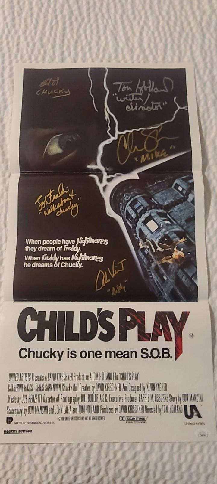 Child's Play 1988 ORIGINAL 13x26 AUSTRALIAN DAYBILL MOVIE POSTER 5 AUTOGRAPH JSA