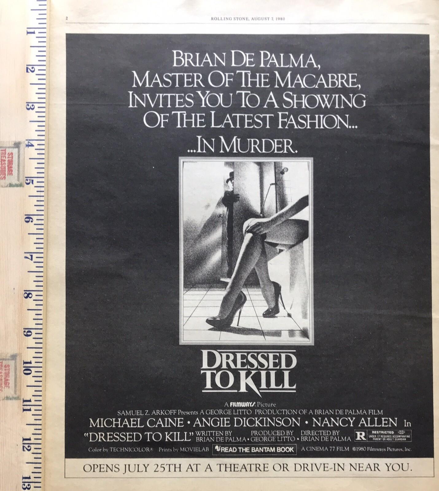 DRESSED TO KILL Michael Caine Angie Dickinson 1980 VTG Movie Promo Print Ad RSM
