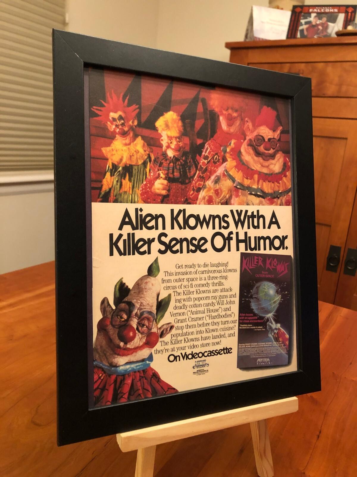 FRAMED ORIGINAL 1988 "KILLER KLOWNS FROM OUTER SPACE" MOVIE PROMOTIONAL AD PAGE