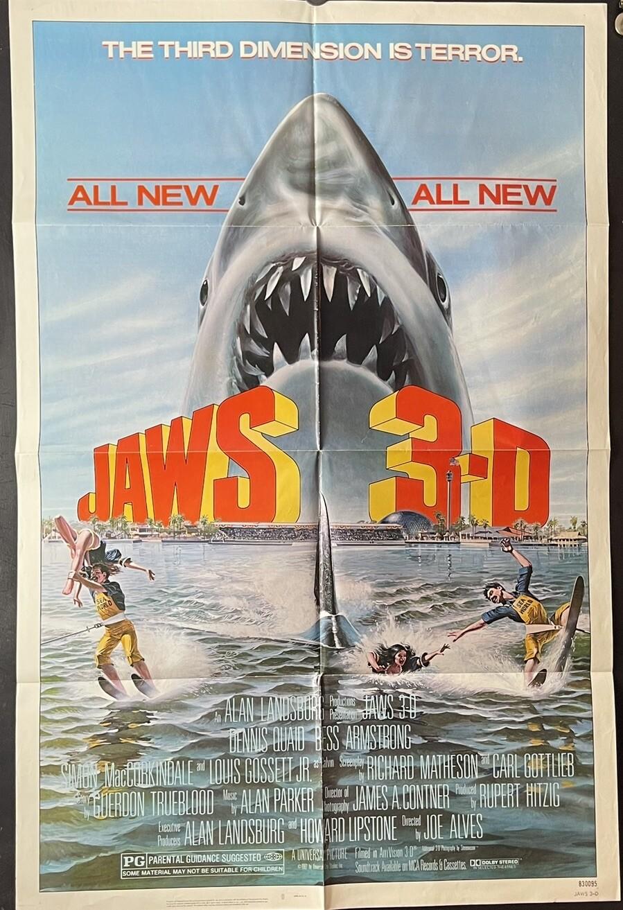 JAWS 3-D (1983) Original Movie Poster Size 27"x41". Folded 