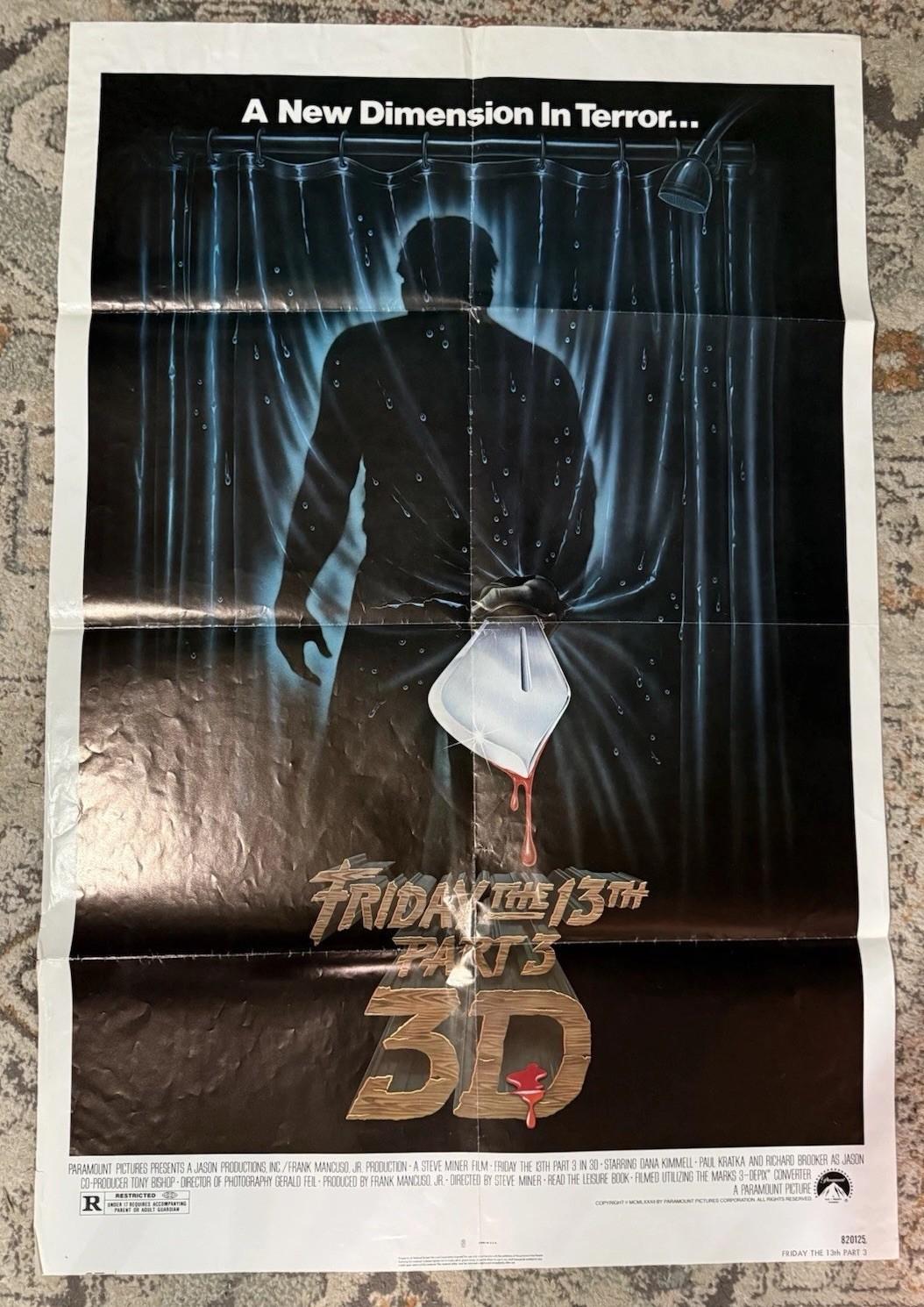 1982 FRIDAY THE 13TH PART III 3D ORIGINAL 27x41 THEATRICAL MOVIE POSTER Folded