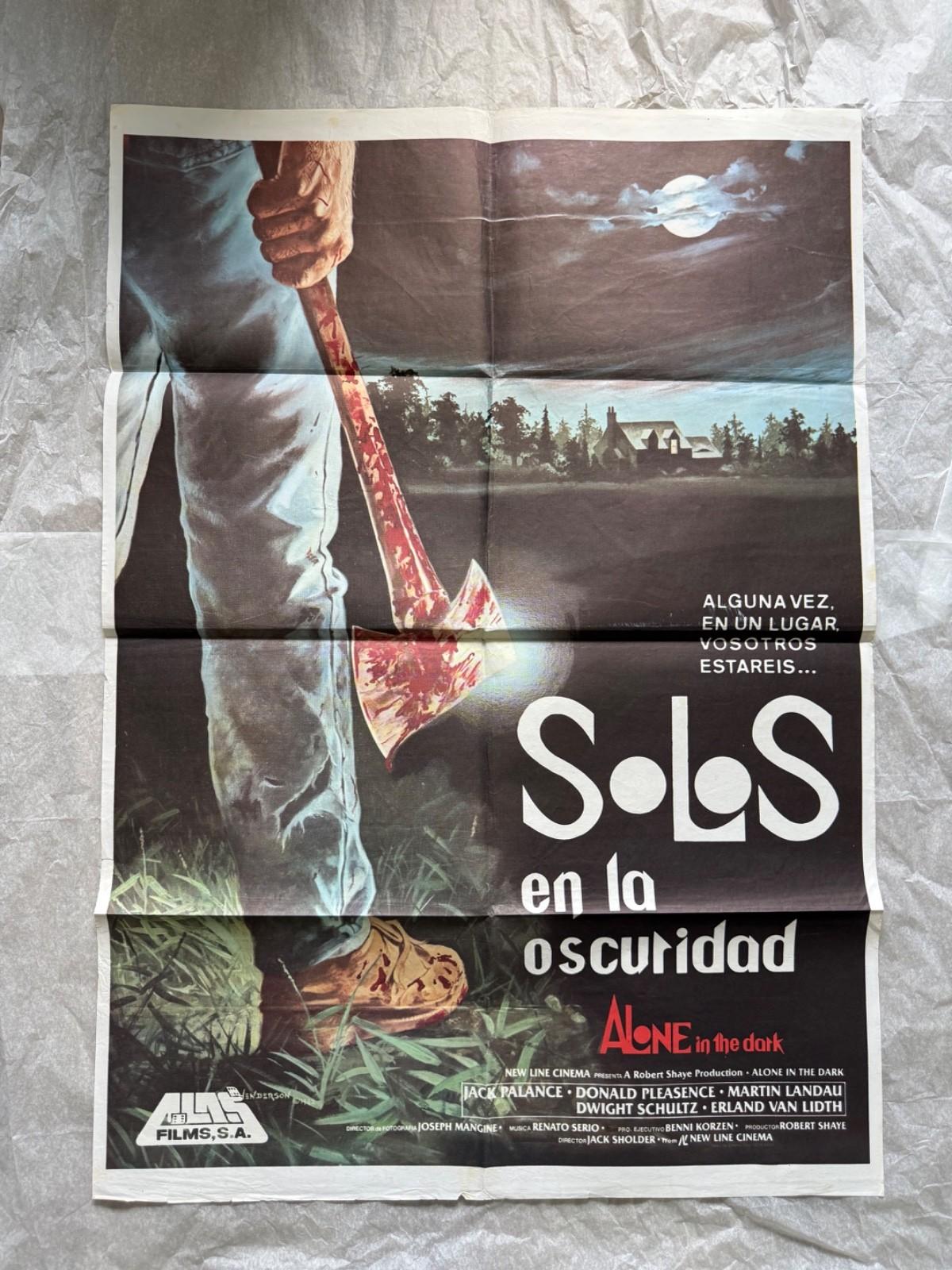 Original ALONE IN THE DARK Spanish Movie Poster 1982 Slasher Horror Vintage