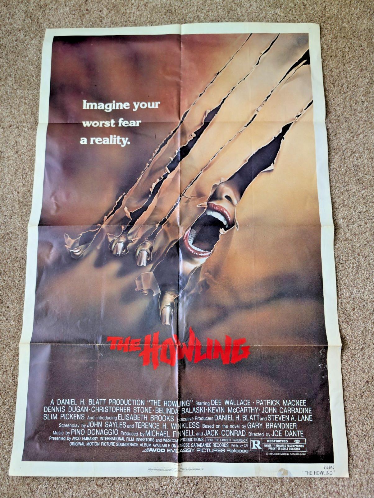 1981  "THE HOWLING"  Movie Poster Original Sheet 27x41 Wallace Macnee Dante