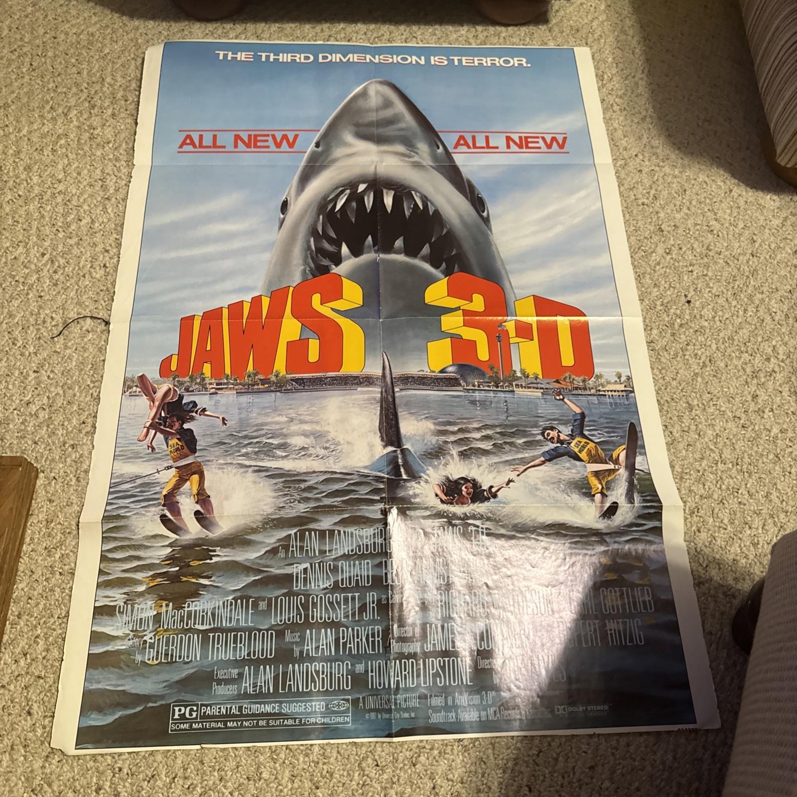 1983 JAWS 3D ORIGINAL 27x41 US THEATRICAL ONE SHEET MOVIE POSTER FOLDED
